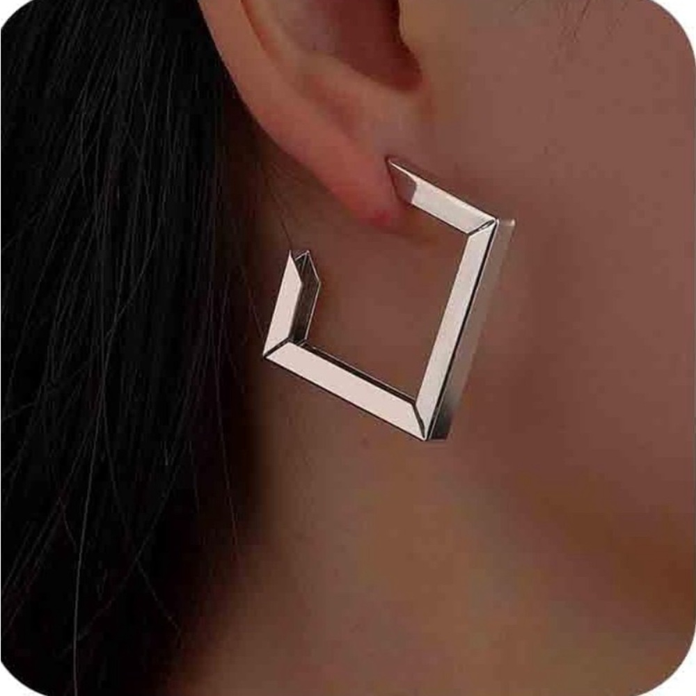 Silver Square Hoops - Picture 1 of 5
